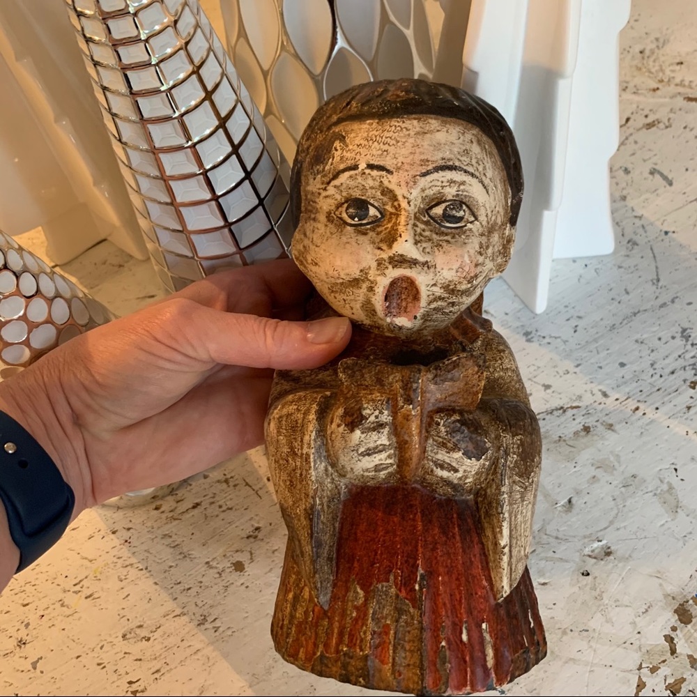 Vintage carved wood angel statue Made in Spain
